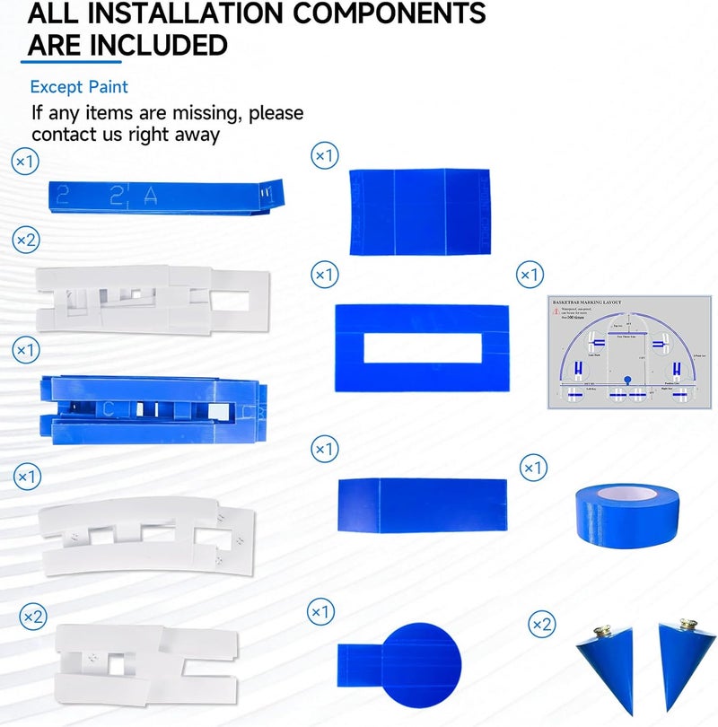 FrameFirm Reusable Basketball Court Marking Kit, Basketball Court Stencil Kit for Concrete, NOT Paper Board, Sun-Resistant, Upgrade PC Material with Install Instruction - Image 5